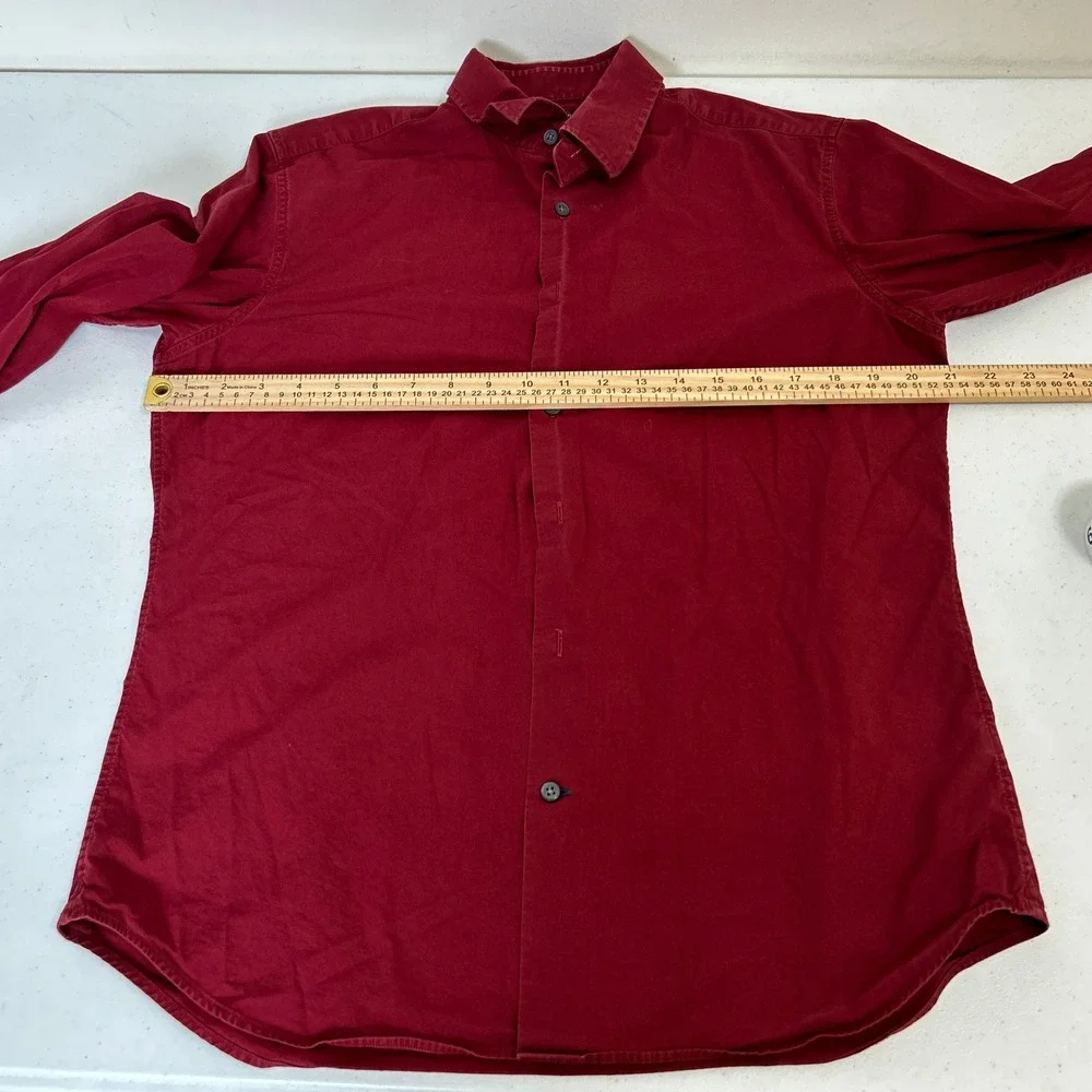 Banana Republic Mens Slim Fit Button Down Shirt Burgundy Red Long Sleeve Size M